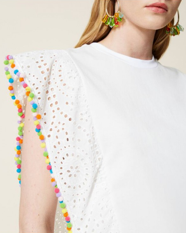 Margaux High Tides Ayana Doucouré Multicolour Pompoms White Boxy T-Shirt