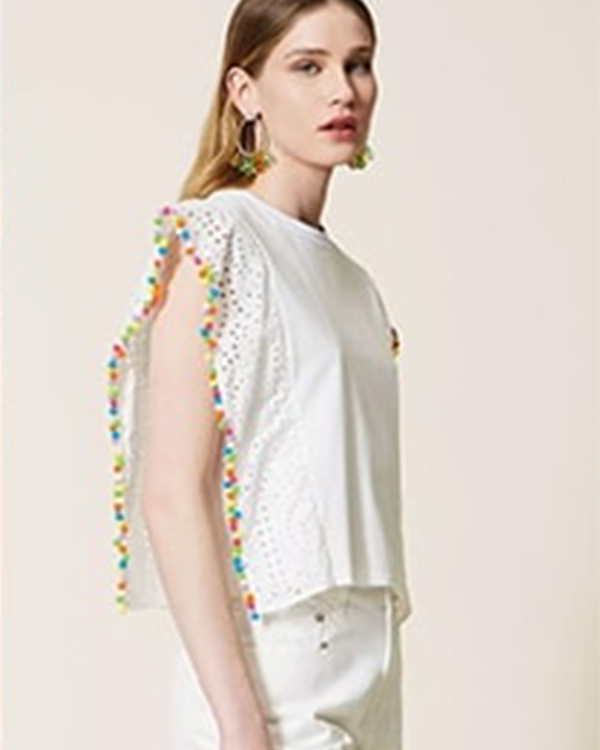 Margaux High Tides S01 Ayana Doucouré Multicolour Pompoms White Boxy T-Shirt