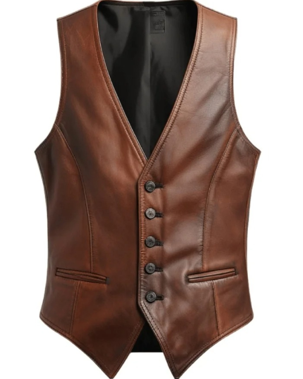 Vintage Men Brown Leather Vest