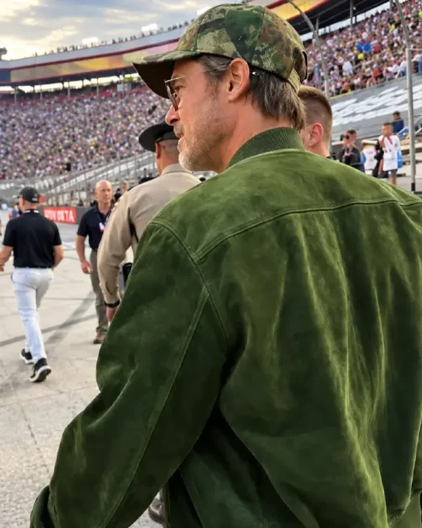 Brad Pitt NASCAR Cup Series 2026 Green Suede Bomber Jacket