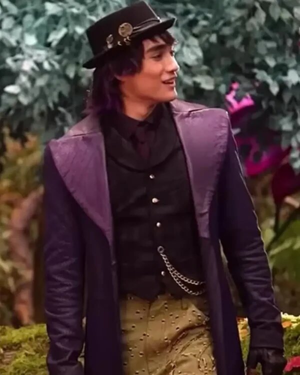 Max Hatter Descendants Wicked Wonderland 2026 Brendon Tremblay Purple Leather Coat