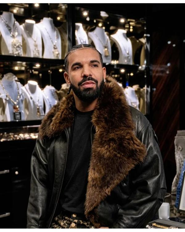 Drake Show Off Jewelry Room Shearling Leather Jacket