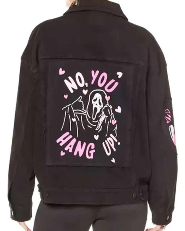 Halloween 2026 Ghostface No You Hang Up Ghost Printed Black Denim Jacket