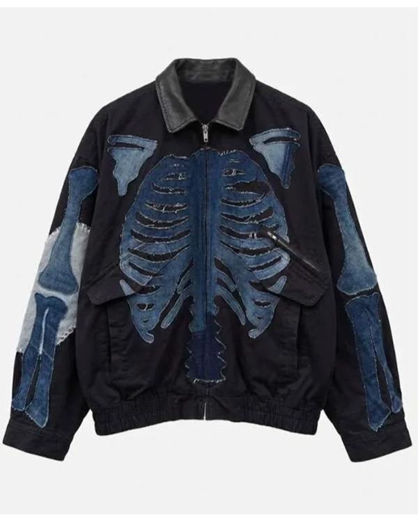 Halloween Denim Patch Rib Cage Black Jacket Halloween Denim Patch Rib Cage Black Jacket