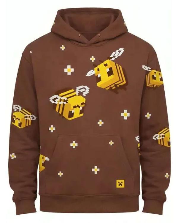 Minecraft Bee Print Brown Hoodie Minecraft Bee Print Brown Hoodie